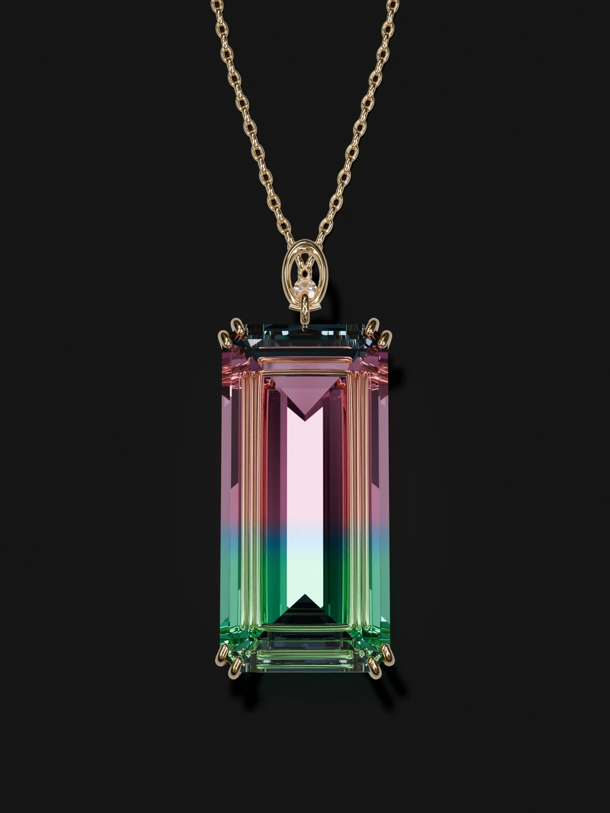Design concept: the bicolor tourmaline as an 18k yellow gold pendant on a chain
