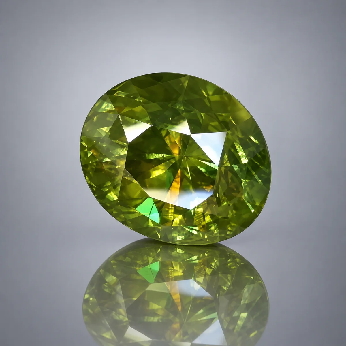 13.60 ct chrome green sphene, oval, on white cloth